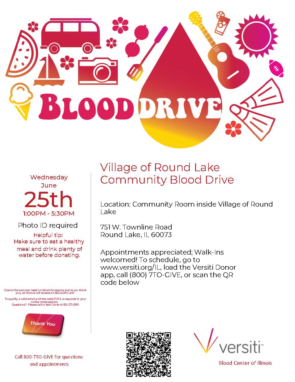 Reminder Tomorrow is the Village of Round Lake Community Blood&nbsp;Drive!